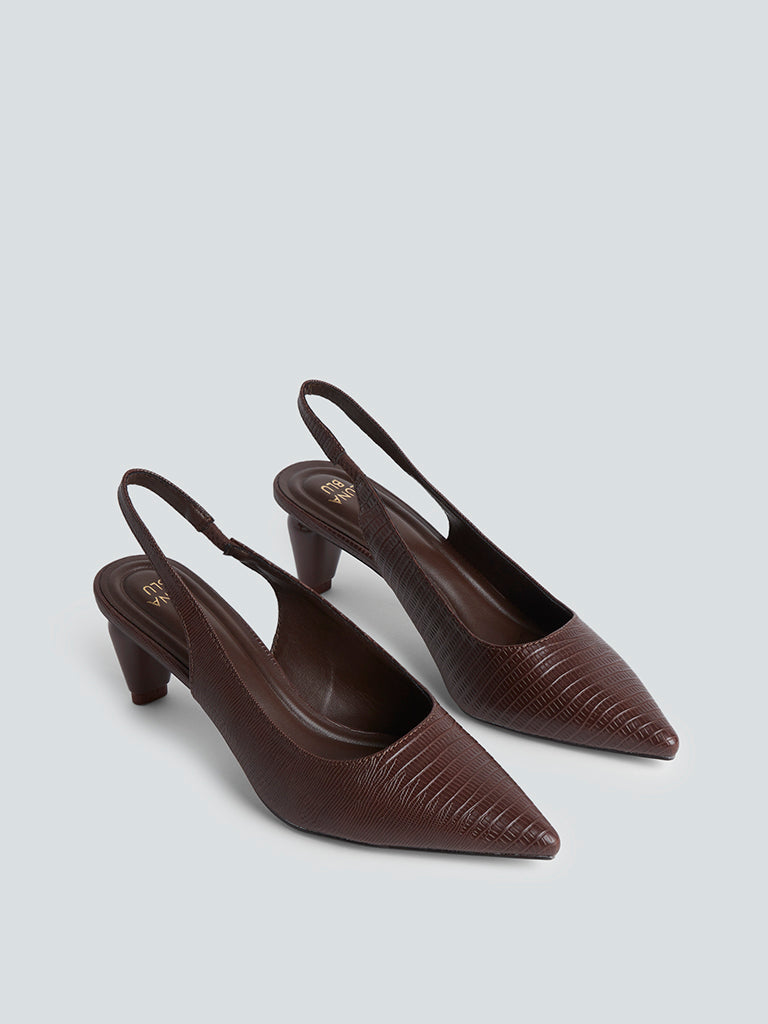 LUNA BLU Dark Brown Pointed-Toe Slingback Pumps